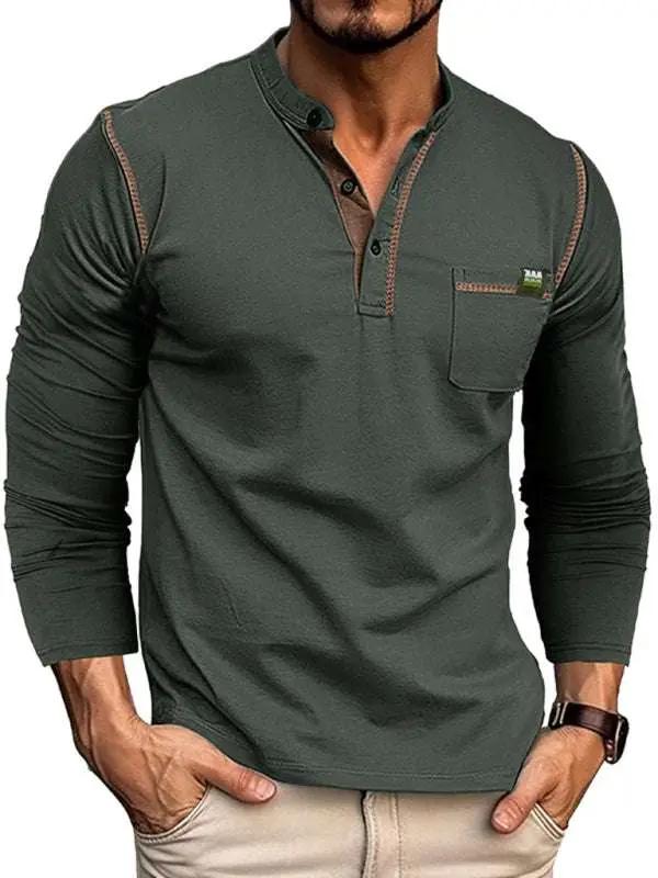 Men's Vibrant Color Block Knit Henley Long Sleeve Tee - MENLL